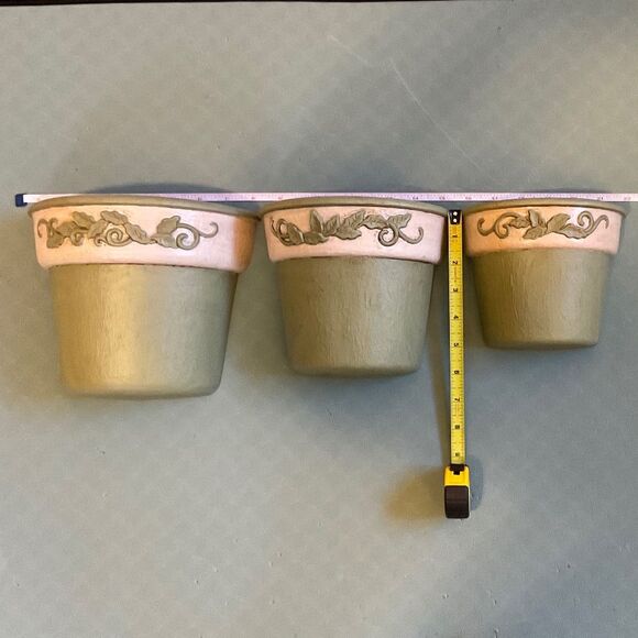 Flower pot Wall planter/pockets Sage green set of 3; - Picture 7 of 8